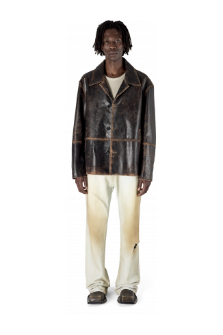 LEATHER BOXY JACKET SCHWARZ-SAND