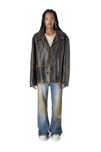 LEATHER BOXY JACKET BLACK-SAND
