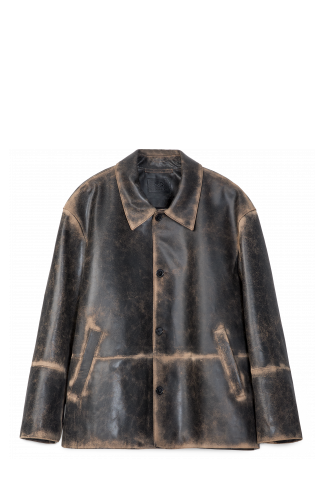 LEATHER BOXY JACKET SCHWARZ-SAND