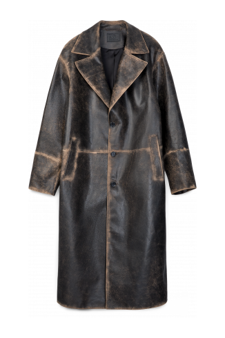 LEATHER LONG COAT SCHWARZ-SAND
