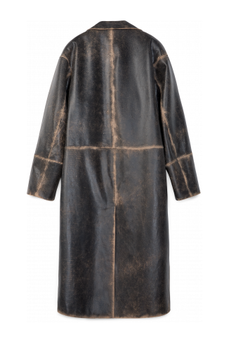 LEATHER LONG COAT SCHWARZ-SAND