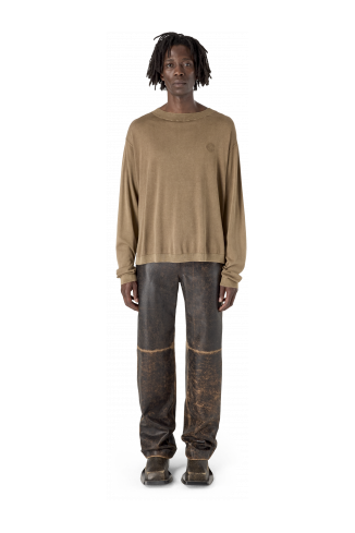 LEATHER FLARED TROUSERS SCHWARZ-SAND