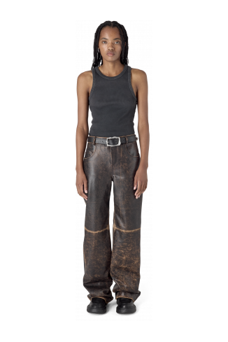 LEATHER FLARED TROUSERS SCHWARZ-SAND