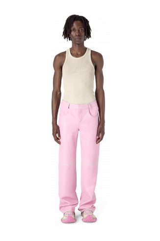 LEATHER FLARED TROUSERS PINK-OFF WHITE
