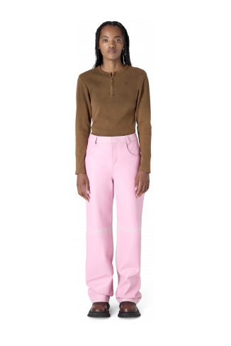 LEATHER FLARED TROUSERS PINK-OFF WHITE