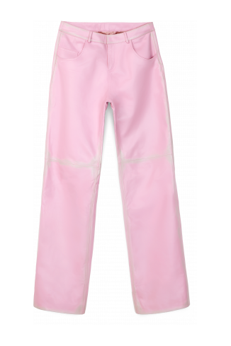LEATHER FLARED TROUSERS PINK-OFF WHITE