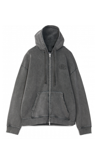 Side view of OVERSIZED WASHED ZIP HOODIE BLACK