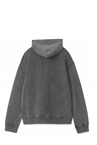 Back view of OVERSIZED WASHED ZIP HOODIE BLACK