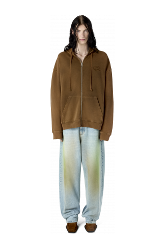 OVERSIZED WASHED ZIP HOODIE BROWN