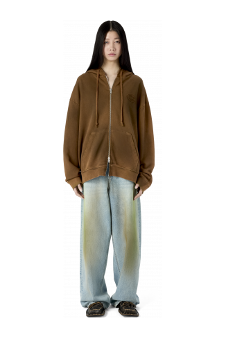 OVERSIZED WASHED ZIP HOODIE BROWN