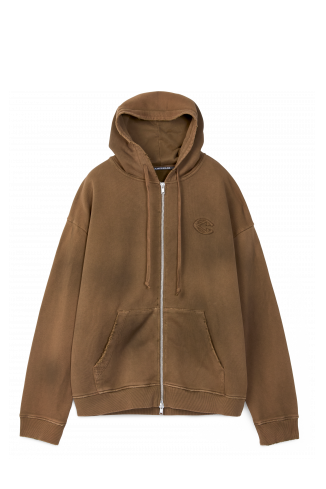 Side view of OVERSIZED WASHED ZIP HOODIE BROWN