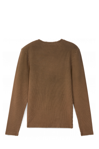 Side view of RIBBED LONG SLEEVE TOP BROWN