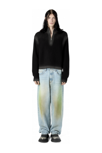 WASHED-SEAM RIBBED HALF-ZIP KNIT NOIR