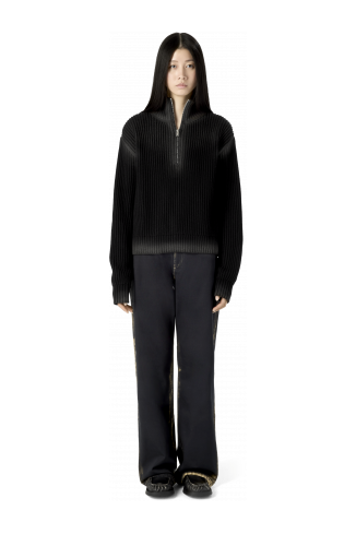 WASHED-SEAM RIBBED HALF-ZIP KNIT NOIR