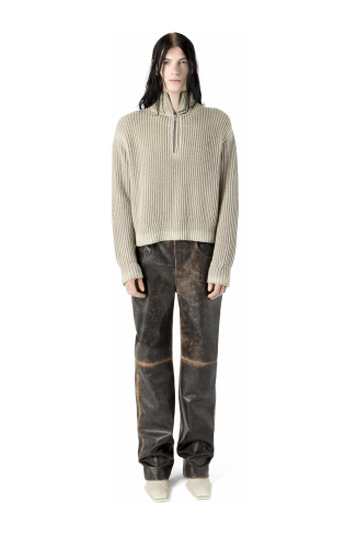 WASHED-SEAM RIBBED HALF-ZIP KNIT GRIS