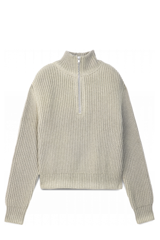 WASHED-SEAM RIBBED HALF-ZIP KNIT GRIS