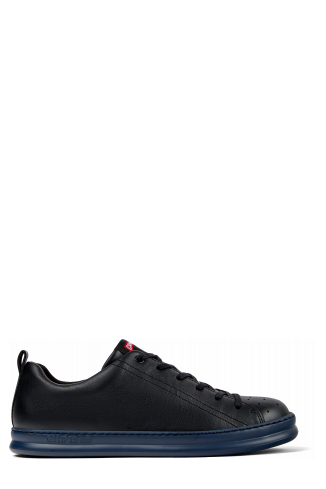 Side view of Runner Black Leather Men's Sneakers.