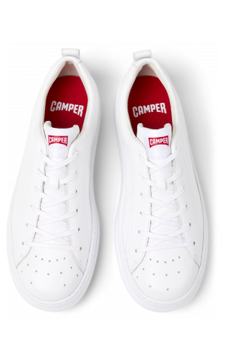 Overhead view of Runner White Leather Men's Sneakers.