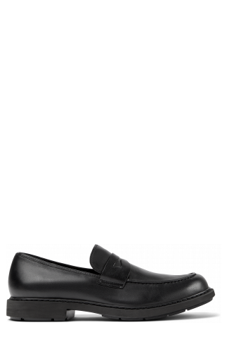 Side view of Neuman Classic men's black moccasin