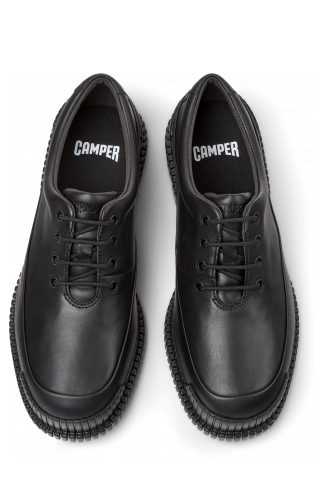 Overhead view of Pix Black Leather Men's Shoes.