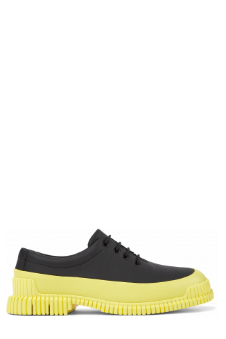 Side view of Pix Black and yellow leather lace-up shoes for men