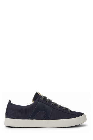 Side view of Imar Blue leather and recycled cotton sneakers for men