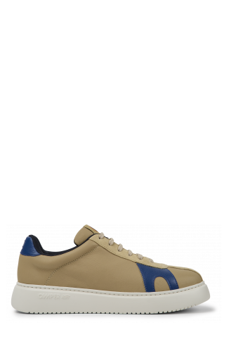 Side view of Runner K21 Beige and blue leather and nubuck sneakers for men