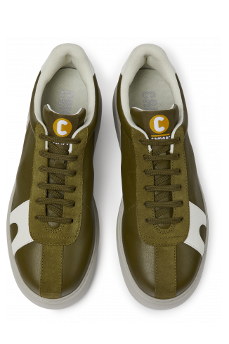 Overhead view of Runner K21 Green and white leather and suede sneakers