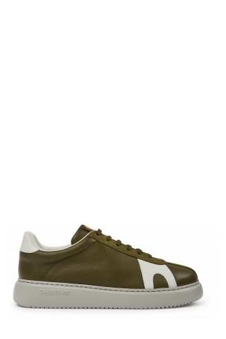 Side view of Runner K21 Green and white leather and suede sneakers