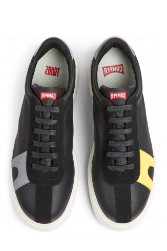 Overhead view of Twins Black leather and nubuck sneakers for men