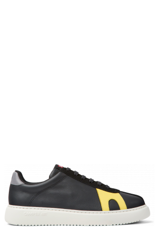 Side view of Twins Black leather and nubuck sneakers for men