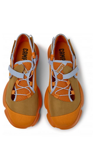 Overhead view of Karst Orange and brown textile shoes for men