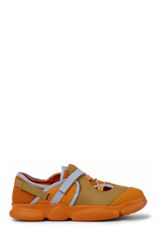 Side view of Karst Orange and brown textile shoes for men