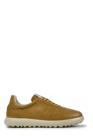 Side view of Pelotas XLite Brown and beige leather sneakers for men