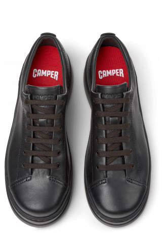 Overhead view of Runner Up Black Leather Women's Sneakers.