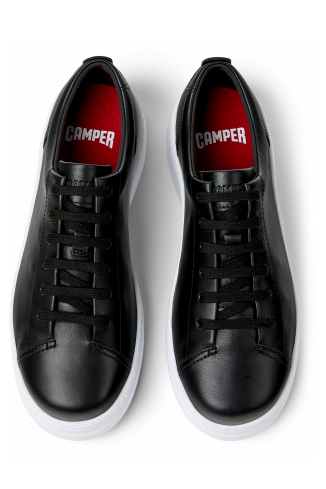 Overhead view of Runner Up Black Leather Women's Sneakers.