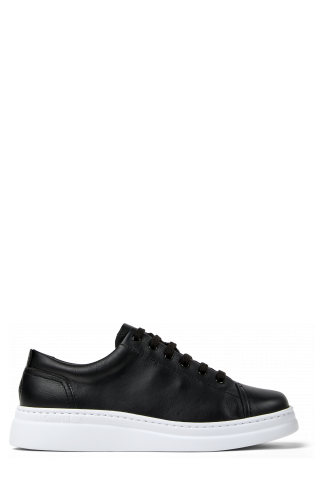 Side view of Runner Up Black Leather Women's Sneakers.
