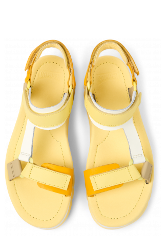 Overhead view of Oruga Up Multicolored leather sandals for women