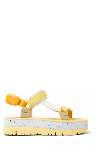 Side view of Oruga Up Multicolored leather sandals for women