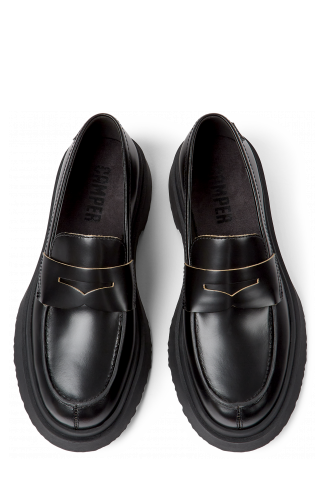 Overhead view of Walden Black leather loafers for women