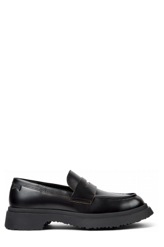 Side view of Walden Black leather loafers for women