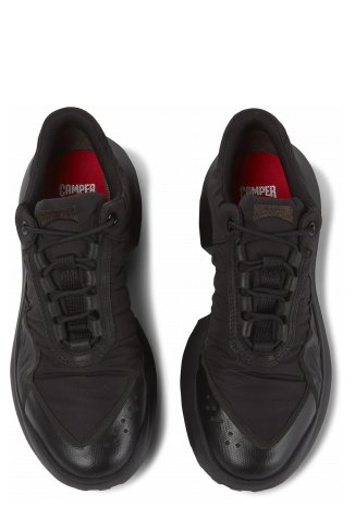 Overhead view of CRCLR Breathable women's black textile sneakers