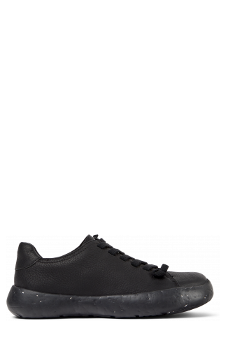 Side view of Peu Stadium Black leather sneakers for women