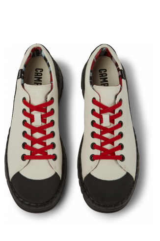 Overhead view of Teix White rubber and BCI cotton shoes