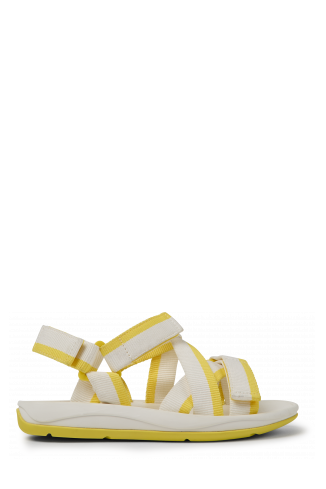 Side view of Match White and yellow recycled PET sandals for women