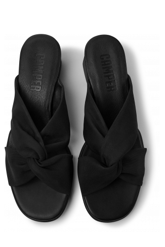 Overhead view of Katie Black recycled PET sandals for women