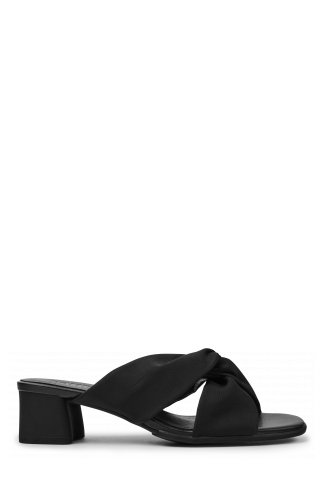 Side view of Katie Black recycled PET sandals for women