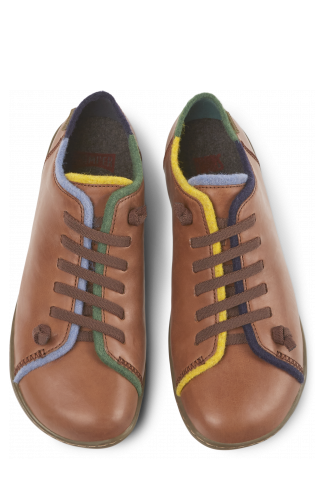 Overhead view of Twins Brown and blue leather shoes for women