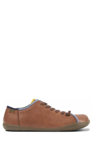 Side view of Twins Brown and blue leather shoes for women