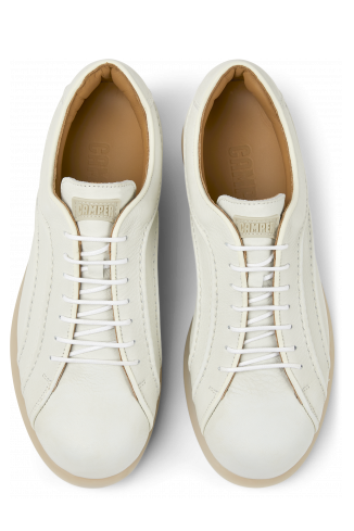 Overhead view of Pelotas White non-dyed leather sneakers for women